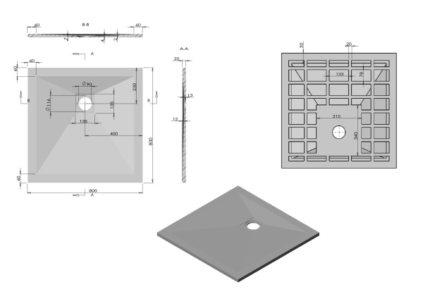 Поддон для душа из искусственного камня  VST-4SR8080W, 800*800*25, белый матовый