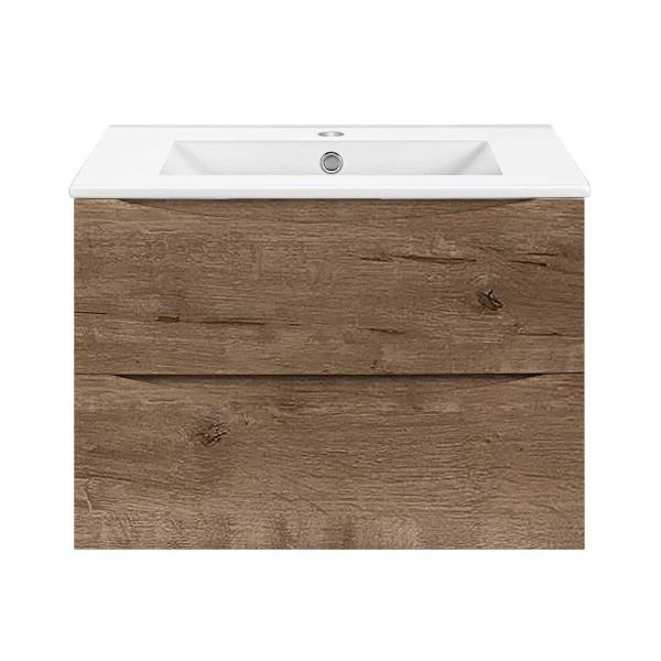 База под керамическую раковину Mia Slim 600 подвесная, 2 выкатных ящика soft close, V.Oak