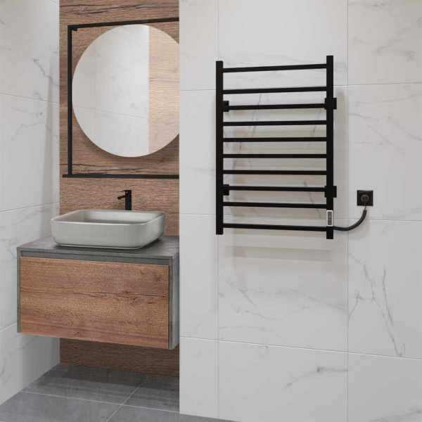 Полотенцесушитель с электрическим нагревательным элементом, тип: Э2. Модель Pro-gress, арт. Vincea VTD-1LBE 50x80, черный, таймер