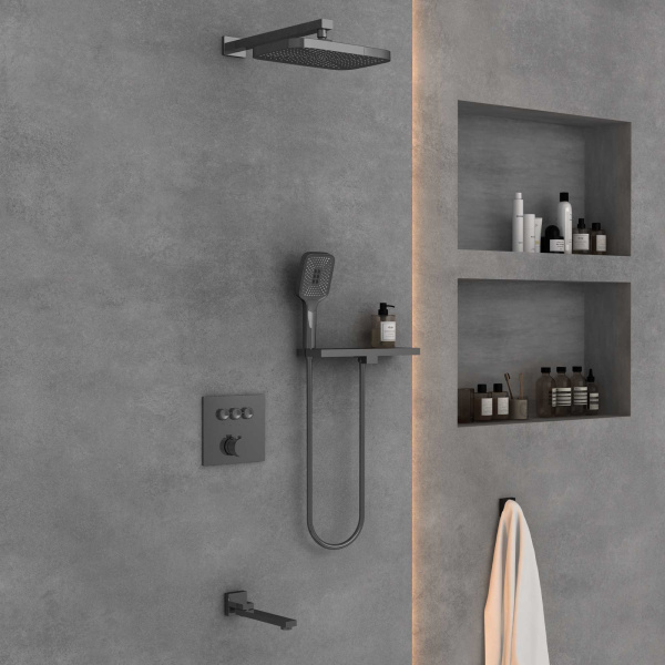 Душевой комплект VSFW-4311RGM встраиваемый, трехрежимный, вороненая сталь