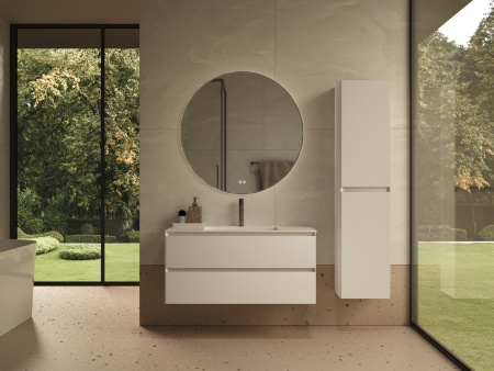 База под раковину Люка Софт-Тач (Luka Soft-Touch) 1000 подвесная, 2 выкатных ящика микролифт, матовый белый