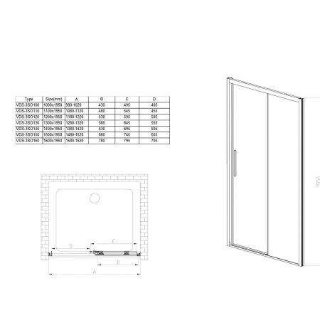 Душевая дверь Софт (Soft) VDS-3SO140CLGM, 1400, вороненая сталь, стекло прозрачное