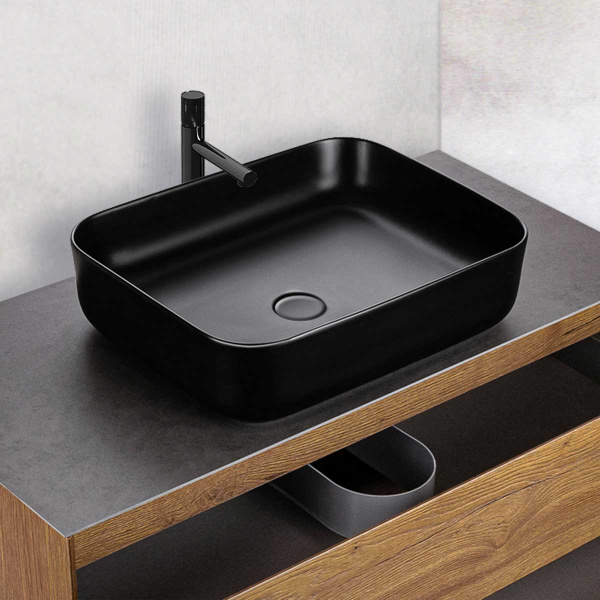 Раковина керамическая Vincea VBS-105MB, 500*410*130, накладная, цвет матовый черный Раковина керамическая Vincea VBS-105MB, 500*410*130, накладная, цвет матовый черный