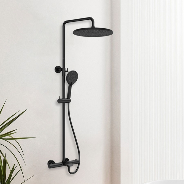 Душевая стойка Эссе (Esse) VSFS-1E1TMB термостатическая с изливом, 25см верх душ, черный