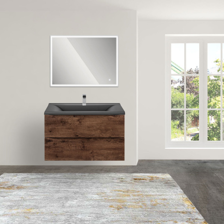 База под раковину Миа (Mia) 750 подвесная, 2 выкатных ящика микролифт, Темное дерево (R.Wood)