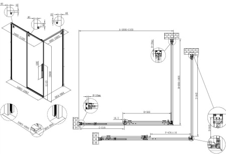 Душевой уголок Ультима (Ultima) VSR-7UL1011CLG, 1100*1000, брашированное золото, стекло прозрачное