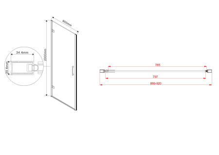 Душевая дверь Flex VDP-1F900CG, 900, хром, стекло тонированное