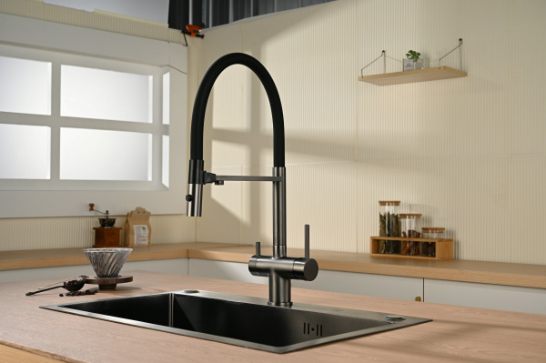 Смеситель для кухни Vincea VKF-120GM, вороненая сталь