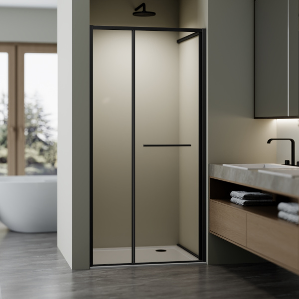 Душевая дверь Альфа (Alpha) VPSW-3AL100CLB, 1000, черный, стекло прозрачное