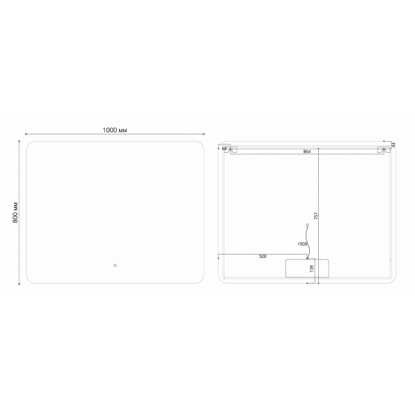 Зеркало LED VLM-3BE100 1000х800 c сенсорным выключателем и диммером