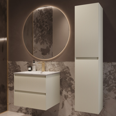 База под раковину Велле (Welle) 600 подвесная, 2 выкатных ящика микролифт, Бежевый матовый софт-тач