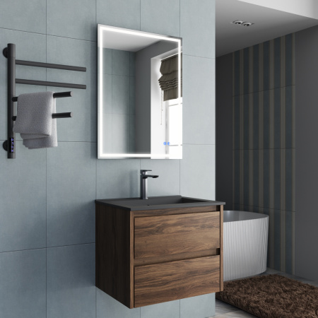 База под раковину Джио (Gio) 600 подвесная, 2 выкатных ящика микролифт, Дуб Чарльстон (C.Oak)