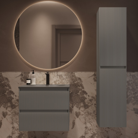 База под раковину Велле (Welle) 600 подвесная, 2 выкатных ящика микролифт, Серый матовый софт-тач