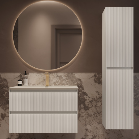 База под раковину Велле (Welle) 800 подвесная, 2 выкатных ящика микролифт, Белый матовый софт-тач