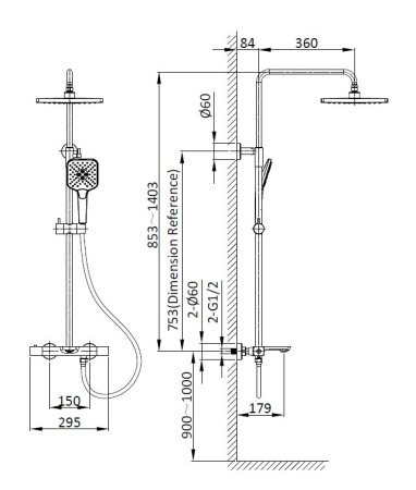 Душевая стойка Некст (Next) VSFS-1N1TBG термостатическая с изливом, 25см верх душ, брашированное золото