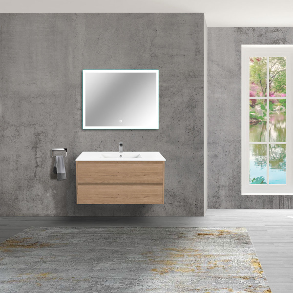 База под раковину Gio 1000 подвесная, 2 выкатных ящика soft-close, N.Oak