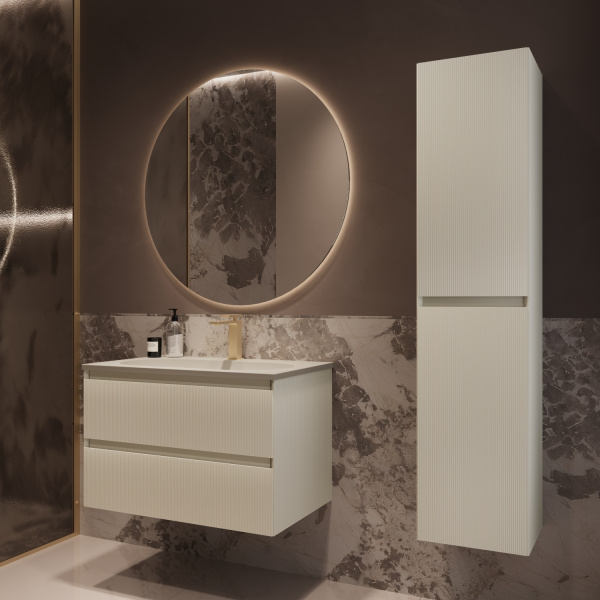 База под раковину Велле (Welle) 800 подвесная, 2 выкатных ящика микролифт, Бежевый матовый софт-тач