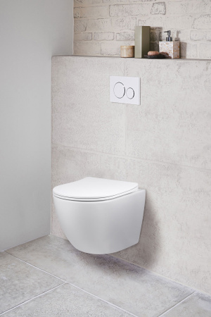 Унитаз подвесной безободковый Vincea Глобо (Globo) VT1-14S, цвет белый, ультратонкое сиденье с плавным опусканием, Горизонтальный выпуск