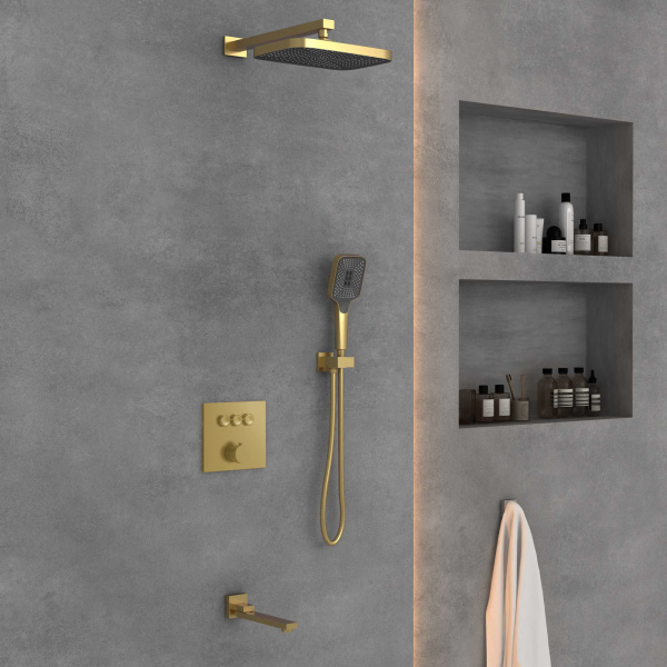 Душевой комплект VSFW-4311BG встраиваемый, трехрежимный, брашированное золото