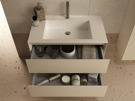 База под раковину Люка Софт-Тач (Luka Soft-Touch) 800 подвесная, 2 выкатных ящика микролифт, матовый бежевый