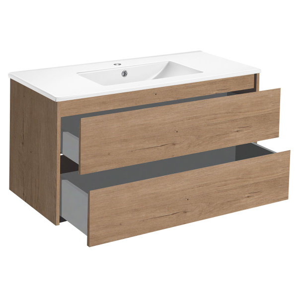 База под раковину Gio 1000 подвесная, 2 выкатных ящика soft-close, N.Oak