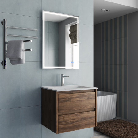 База под раковину Джио (Gio) 600 подвесная, 2 выкатных ящика микролифт, Дуб Чарльстон (C.Oak)