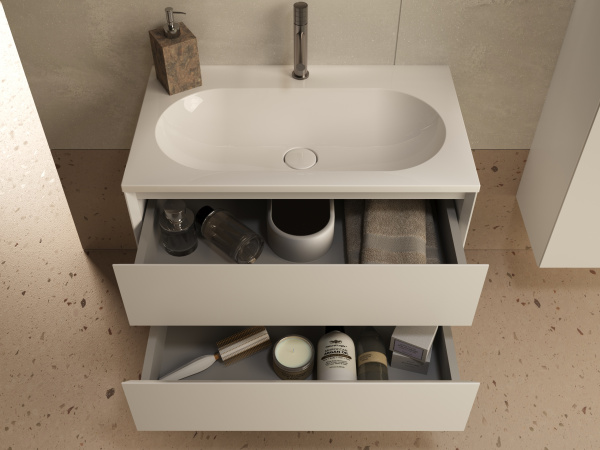 База под раковину Люка Софт-Тач (Luka Soft-Touch) 800 подвесная, 2 выкатных ящика микролифт, матовый белый