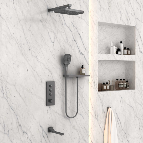 Душевой комплект VSFW-431T1RGM встраиваемый, термостатический, трехрежимный, вороненая сталь