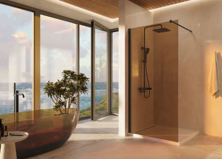 Душевая перегородка Волк-Ин (Walk-In) VSW-1H900GSB, 900*2000, черный матовый, стекло янтарь