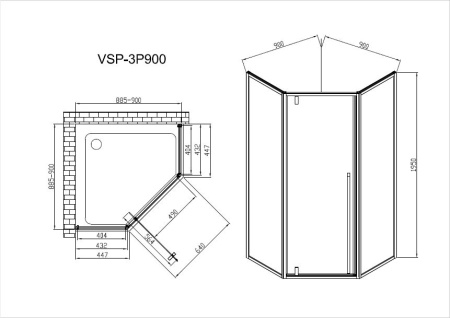 Душевой уголок Пента (Penta) VSP-3P900CLGM, 900*900, вороненая сталь, стекло прозрачное