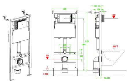 Инсталляция для подвесного унитаза Vincea VIS-2508, 500*1125, цвет сине-белый