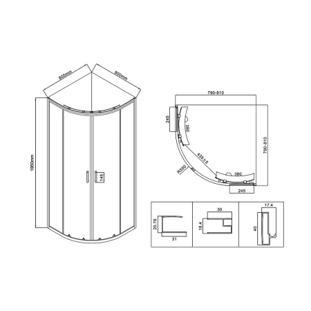 Душевой уголок Сити (City) VSQ-5CT800MT, 800*800, хром, стекло текстурное