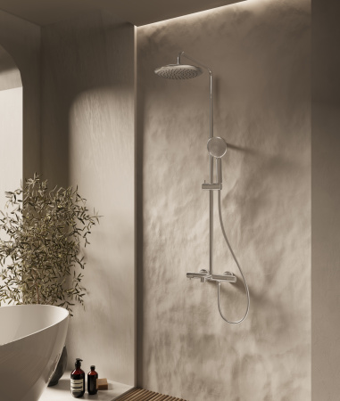 Душевая стойка Дизаер (Desire) VSFS-1D1TCH термостатическая с изливом, 25см верх душ, хром