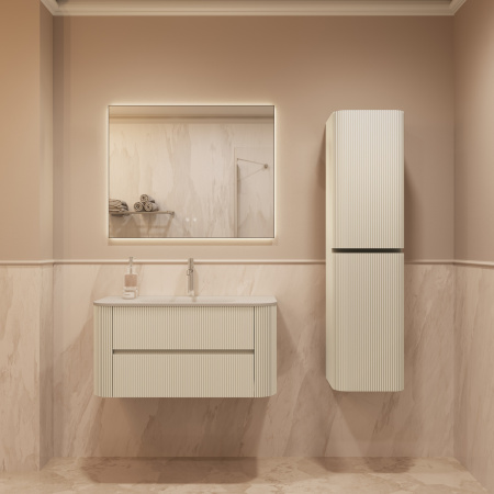 База под раковину Альто (Alto) 1000 подвесная, 2 выкатных ящика микролифт, светло-бежевый матовый