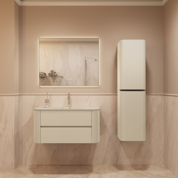 База под раковину Альто (Alto) 1000 подвесная, 2 выкатных ящика микролифт, светло-бежевый матовый