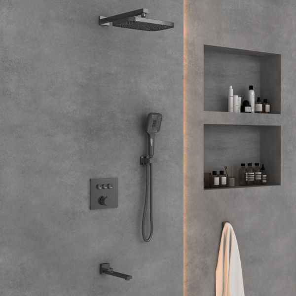 Душевой комплект VSFW-4311GM встраиваемый, трехрежимный, вороненая сталь