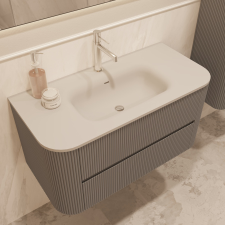 База под раковину Альто (Alto) 1000 подвесная, 2 выкатных ящика микролифт, светло-серый матовый