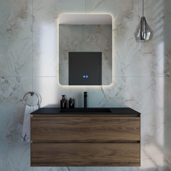 База под раковину Luka 1000 подвесная, 2 выкатных ящика soft-close, C.Oak