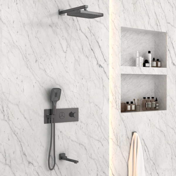 Душевой комплект VSFW-432T1GM встраиваемый, термостатический, трехрежимный, вороненая сталь