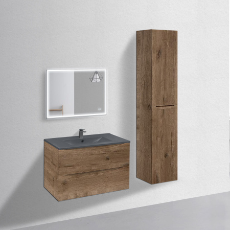 База под керамическую раковину Миа (Mia) 750 подвесная, 2 выкатных ящика микролифт, Винтажный дуб (V.Oak)