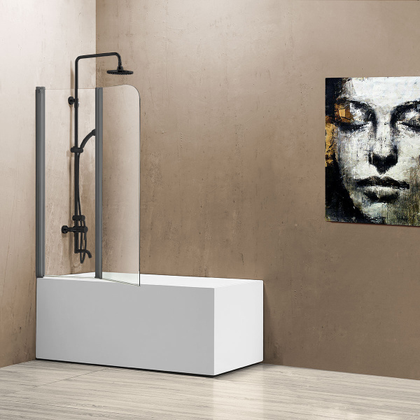 Душевая шторка на ванну VSB-12114CLGM, 1140*1400, вороненая сталь, стекло прозрачное