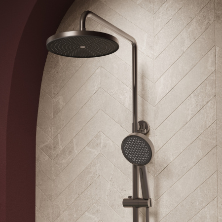 Душевая стойка ТГ (TG) VSFS-5TG1GM с изливом, вороненая сталь