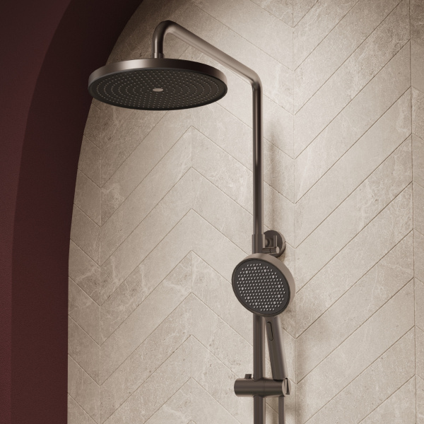 Душевая стойка ТГ (TG) VSFS-5TG1GM с изливом, вороненая сталь