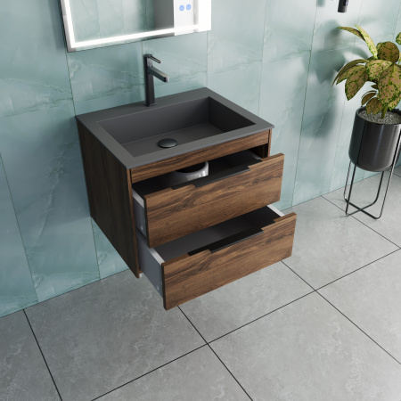 База под раковину Кьяра 2D (Chiara 2D) 600 подвесная, 2 выкатных ящика микролифт, Дуб Чарльстон (C.Oak)