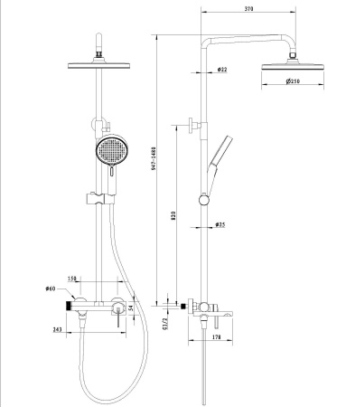 Душевая стойка ТГ (TG) VSFS-5TG1CH с изливом, хром