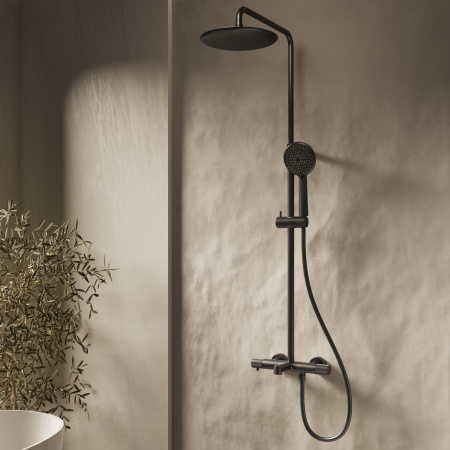 Душевая стойка Дизаер (Desire) VSFS-1D1TMB термостатическая с изливом, 25см верх душ, черный