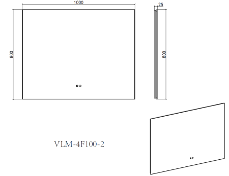 Зеркало с подсветкой VLM-4F100BG-2 1000х800 c сенсорным выключателем, антизапотевание, брашированное золото