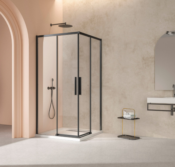 Душевой уголок Слим 8мм (Slim 8mm) VSS-4SL900CLB, 900*900, черный матовый, стекло прозрачное