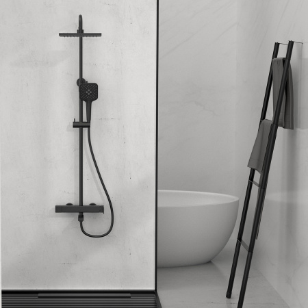 Душевая стойка Куб (Cube) VSFS-1C1MB с изливом, черный