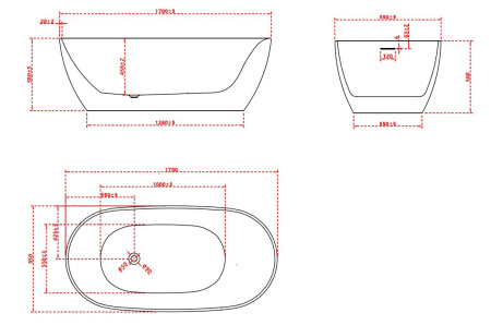 Ванна акриловая Vincea VBT-601-1700, 1700*850*580, цвет белый, слив-перелив в комплекте, белый